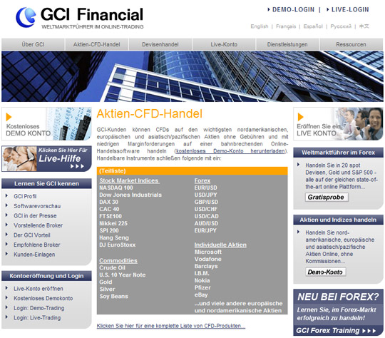 GCI Financial CFDs Produkte und Margins